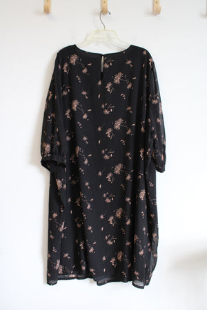 Ava & Viv Black & Tan Dandelion Patterned Sheer Sleeved Dress | 4X