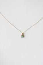 Emerald & Crystal Flower Pendant 14K Yellow Gold Necklace