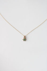 Emerald & Crystal Flower Pendant 14K Yellow Gold Necklace