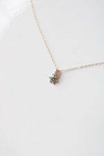 Emerald & Crystal Flower Pendant 14K Yellow Gold Necklace