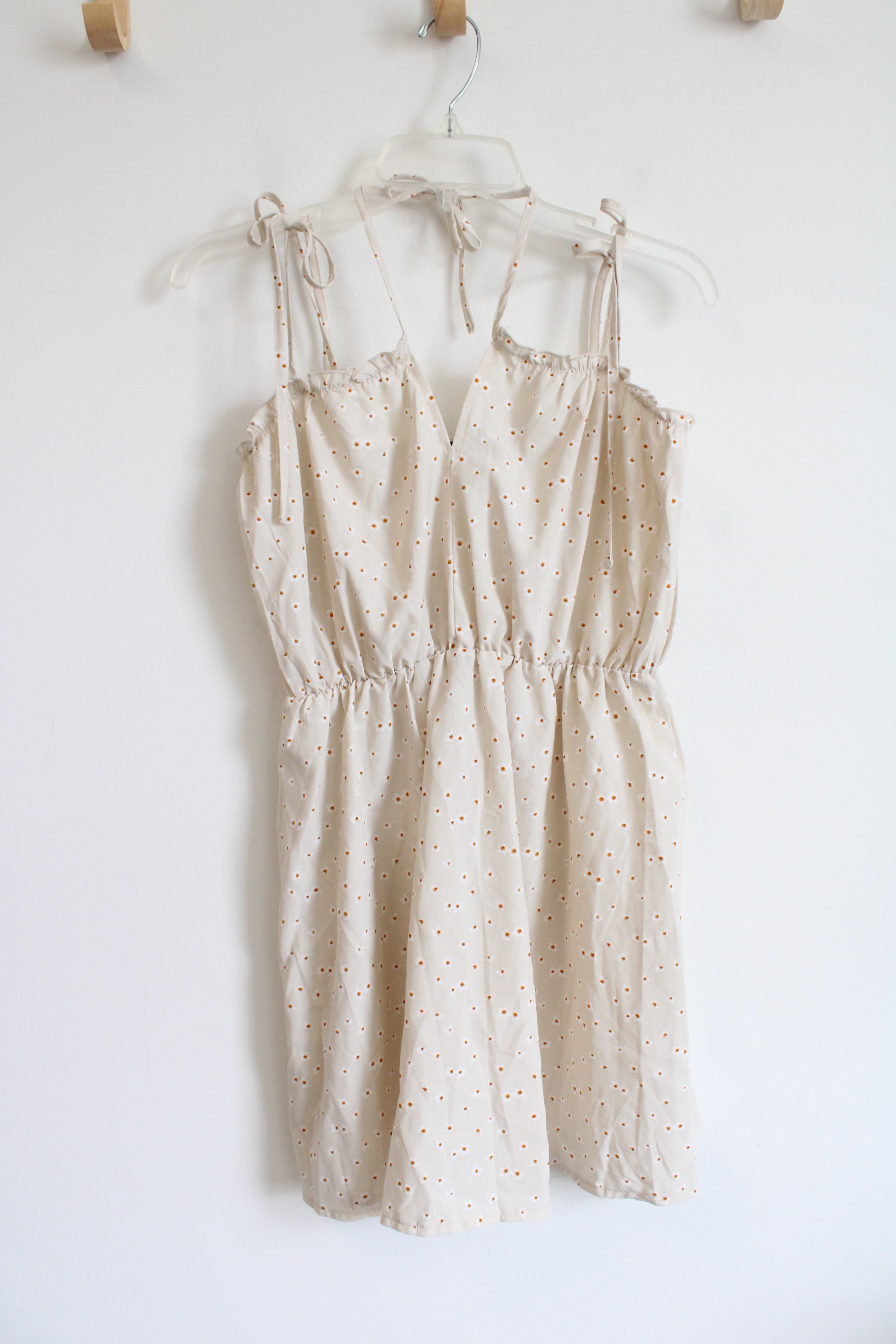 Zaful Tan & White Floral Strappy Dress | L