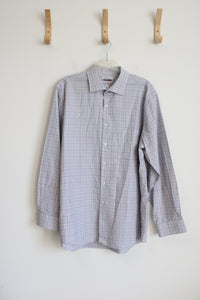 Van Heusen Flex Collar Regular Fit Gray & Blue Plaid Long Sleeved Button Down Shirt | 17-34/35 (XL)