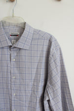 Van Heusen Flex Collar Regular Fit Gray & Blue Plaid Long Sleeved Button Down Shirt | 17-34/35 (XL)