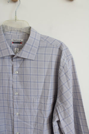 Van Heusen Flex Collar Regular Fit Gray & Blue Plaid Long Sleeved Button Down Shirt | 17-34/35 (XL)