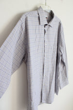 Van Heusen Flex Collar Regular Fit Gray & Blue Plaid Long Sleeved Button Down Shirt | 17-34/35 (XL)