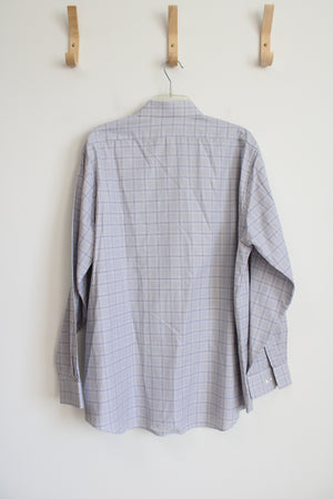 Van Heusen Flex Collar Regular Fit Gray & Blue Plaid Long Sleeved Button Down Shirt | 17-34/35 (XL)