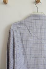 Van Heusen Flex Collar Regular Fit Gray & Blue Plaid Long Sleeved Button Down Shirt | 17-34/35 (XL)