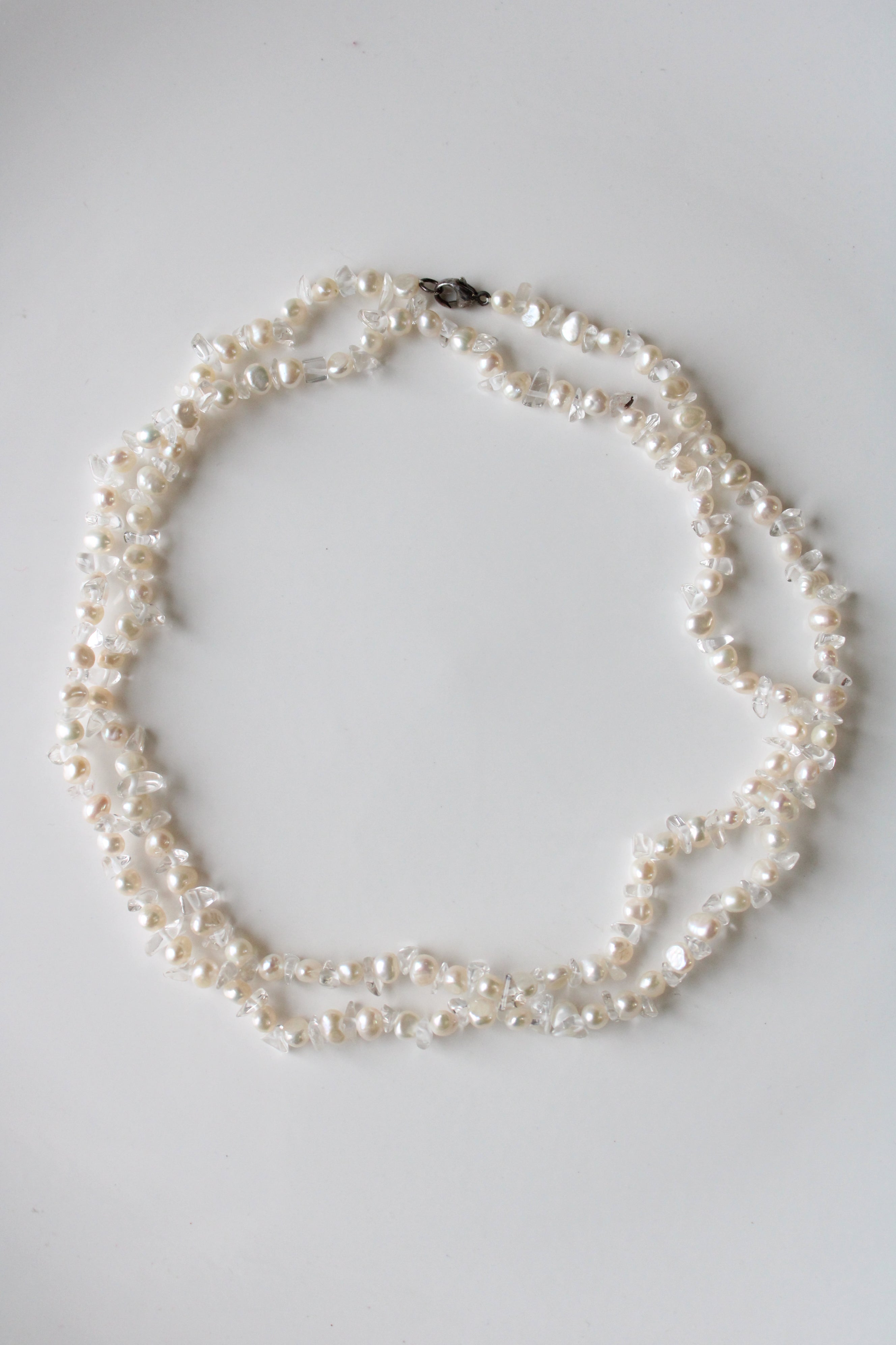 Ivory Genuine Pearl & Clear Glass Beaded Necklace