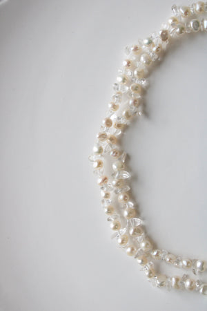 Ivory Genuine Pearl & Clear Glass Beaded Necklace