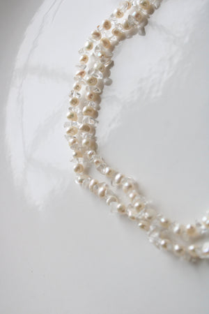 Ivory Genuine Pearl & Clear Glass Beaded Necklace