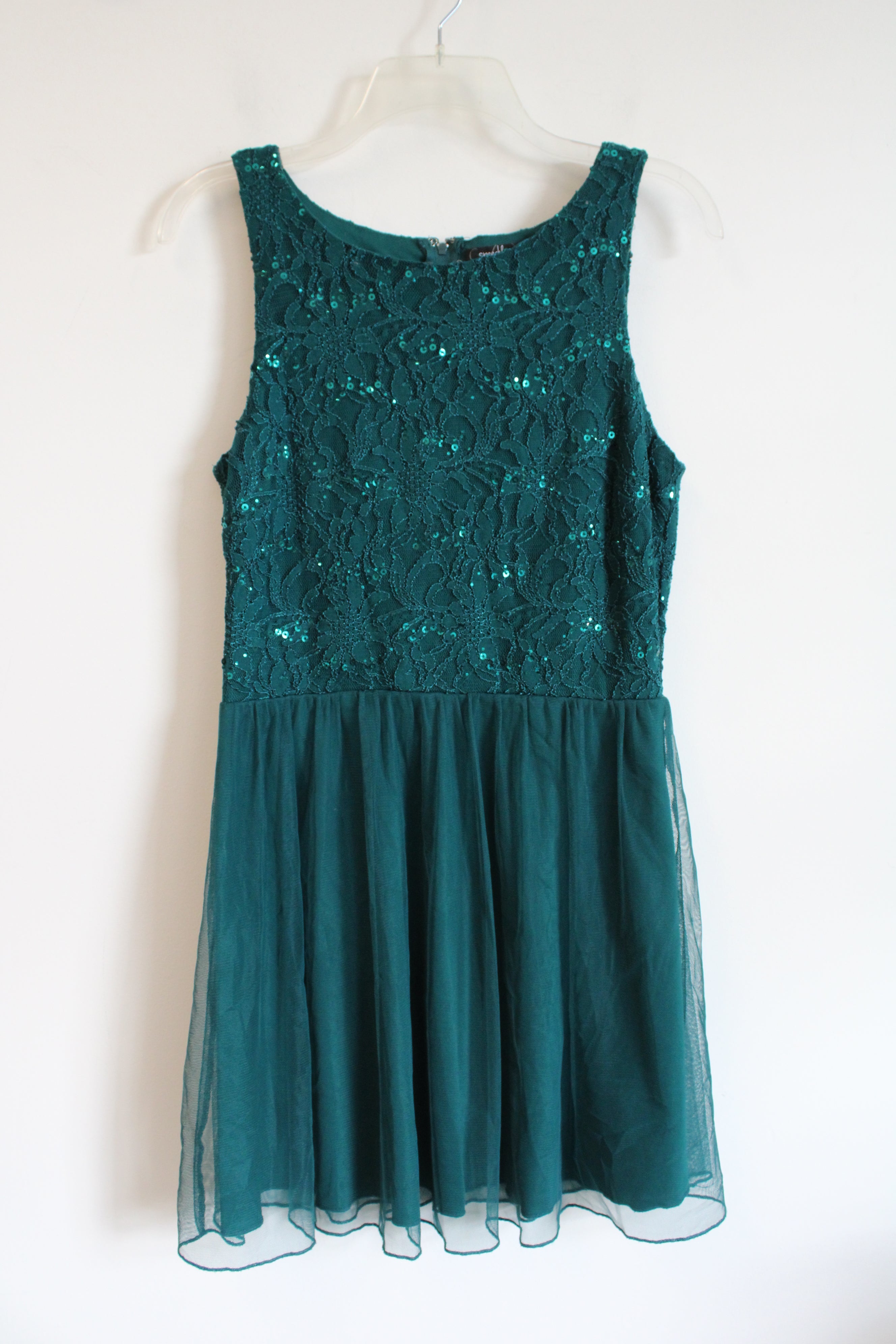 Speechless Emerald Green Sequined Tulle Dress | 11