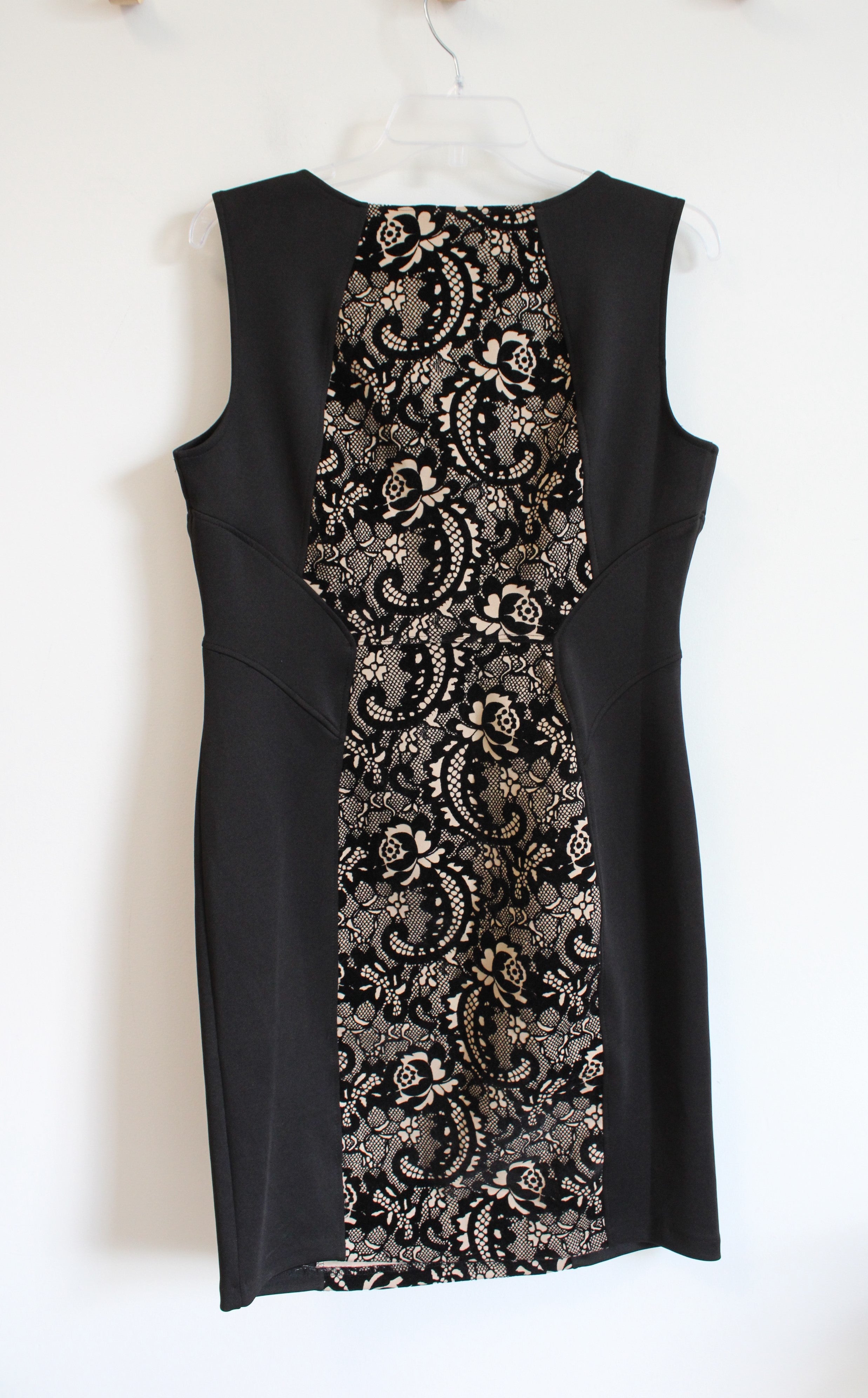 En Focus Studio Black & Tan Velvet Lace Textured Dress | 12