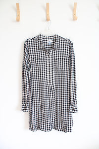 Old Navy Black & White Plaid Quarter Button Down Top | XL