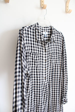 Old Navy Black & White Plaid Quarter Button Down Top | XL