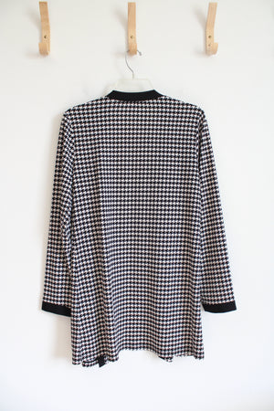 Susan Graver Black & White Houndstooth Cardigan | S