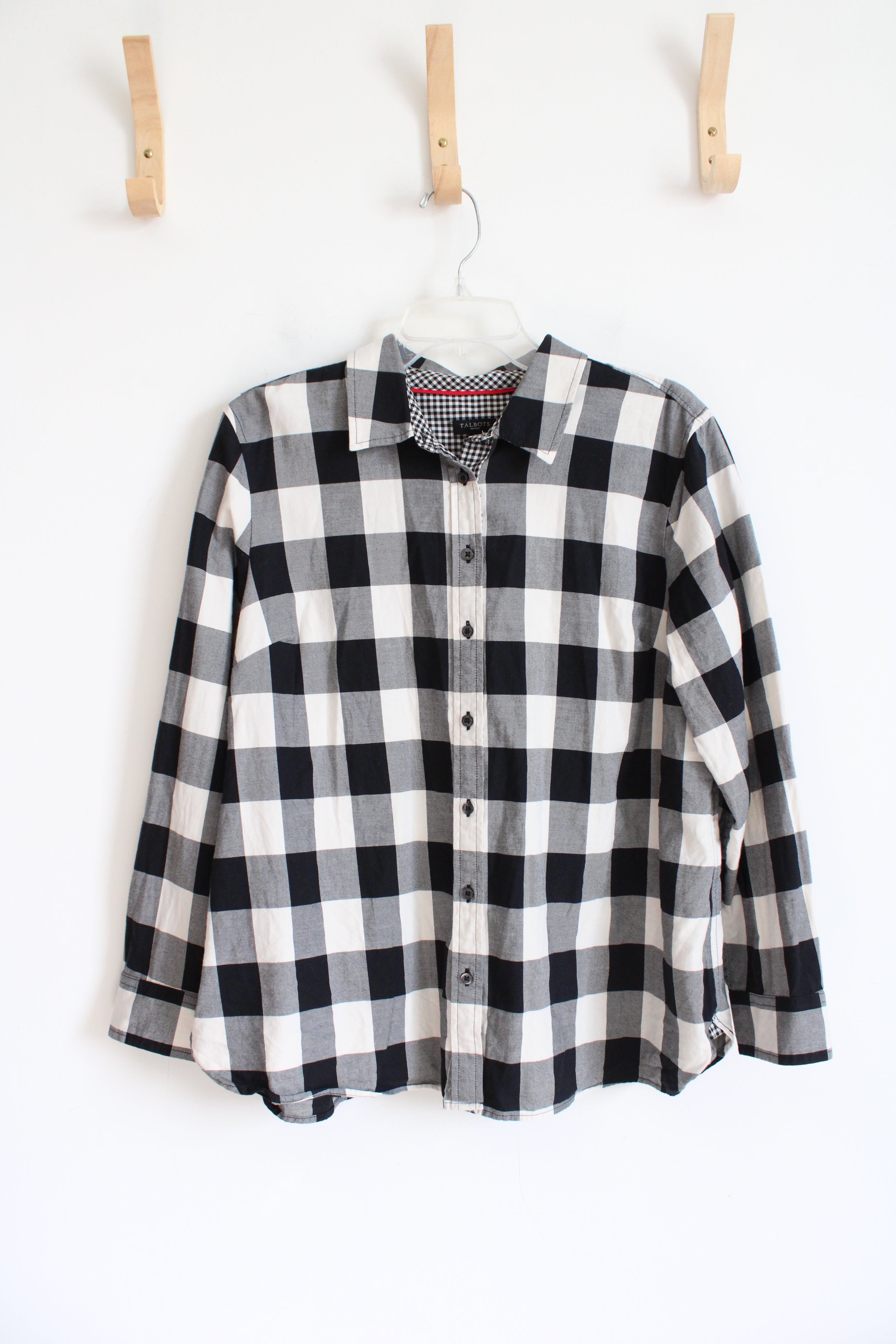 Talbots Black & White Gingham Button Down Cotton Top | XL Petite