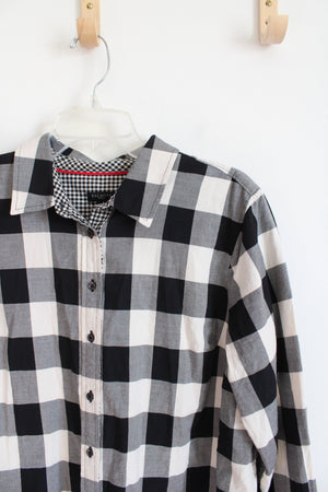 Talbots Black & White Gingham Button Down Cotton Top | XL Petite