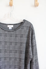 Liz Claiborne Black & White Houndstooth Long Sleeved Top | 2X