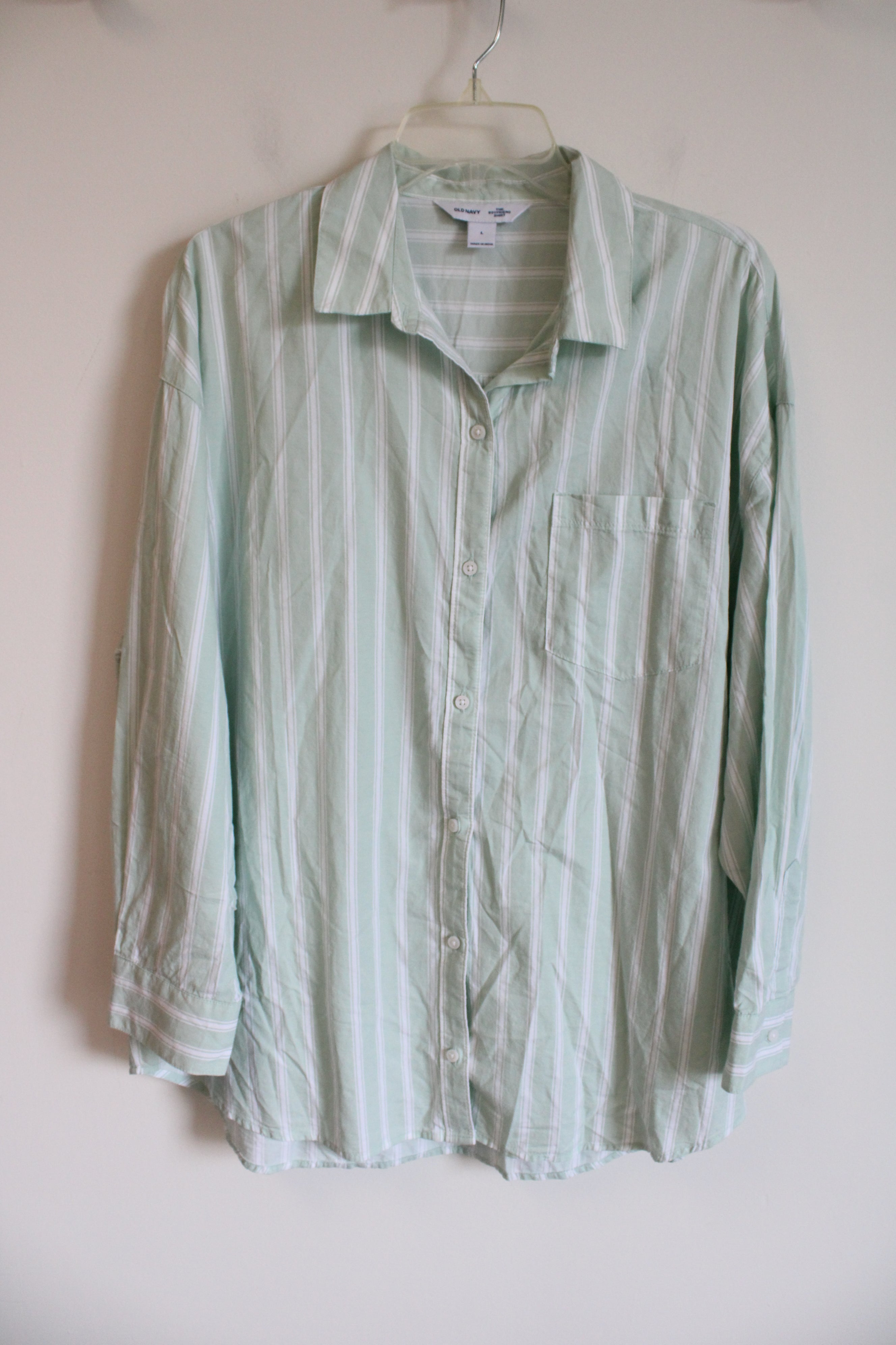 Old Navy The Boyfriend White Light Blue Striped Button Down Shirt | L