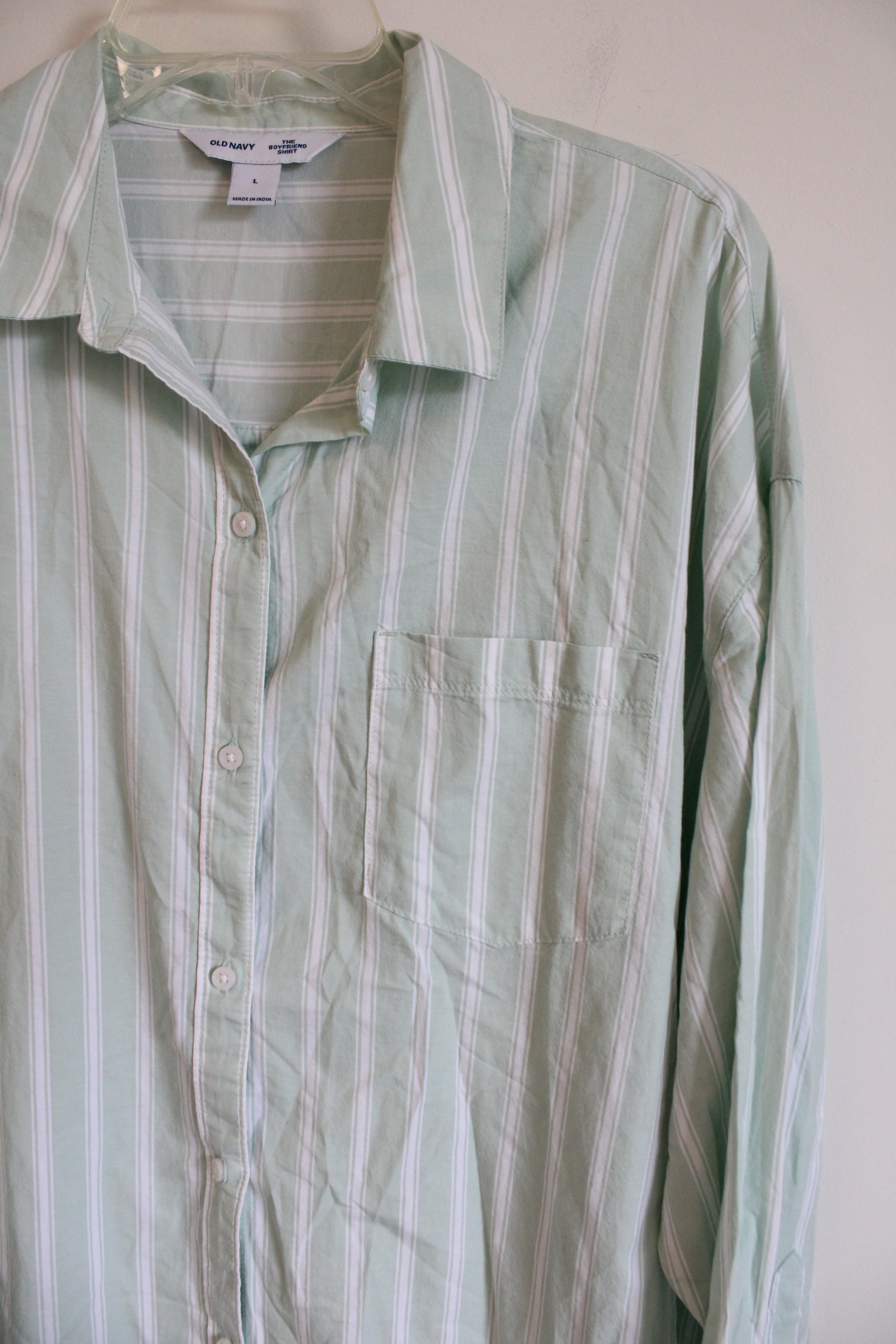 Old Navy The Boyfriend White Light Blue Striped Button Down Shirt | L