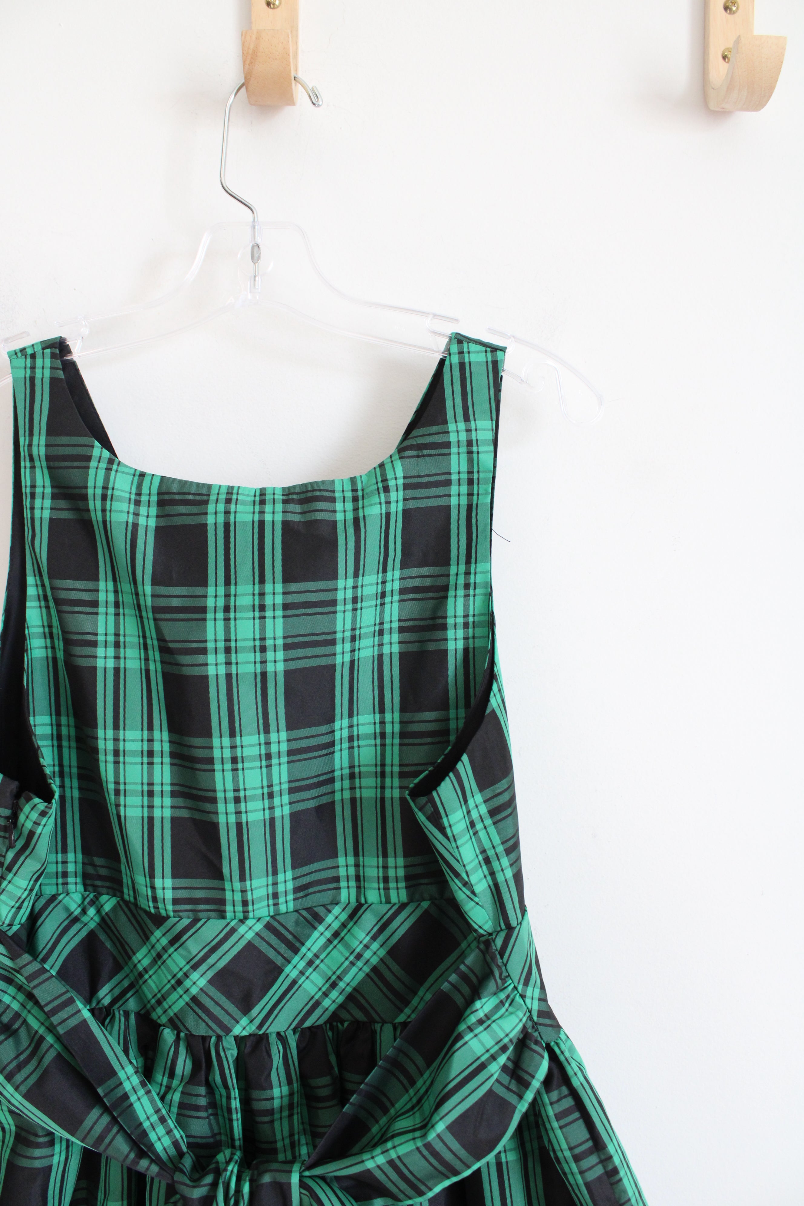 Chaps Black & Green Plaid Tulle Layered Dress | Youth 16