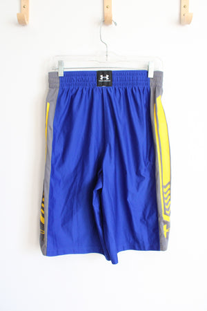 Under Armour Blue Gray & Yellow Basketball Shorts | M