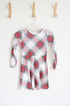 Children's Place White Red & Green Tartan Long Sleeved Dress | Youth M (7/8)