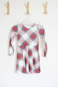 Children's Place White Red & Green Tartan Long Sleeved Dress | Youth M (7/8)