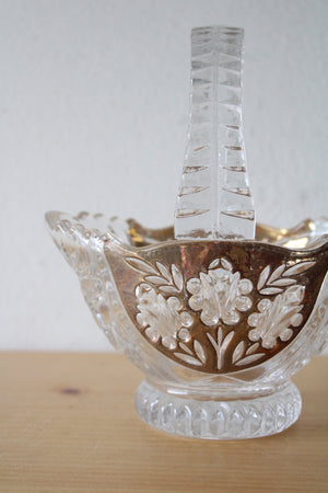 Clear Crystal Etched Floral Glass Basket