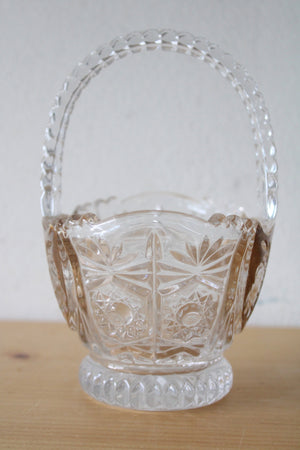 Clear Crystal Etched Floral Glass Basket