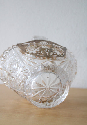 Clear Crystal Etched Floral Glass Basket