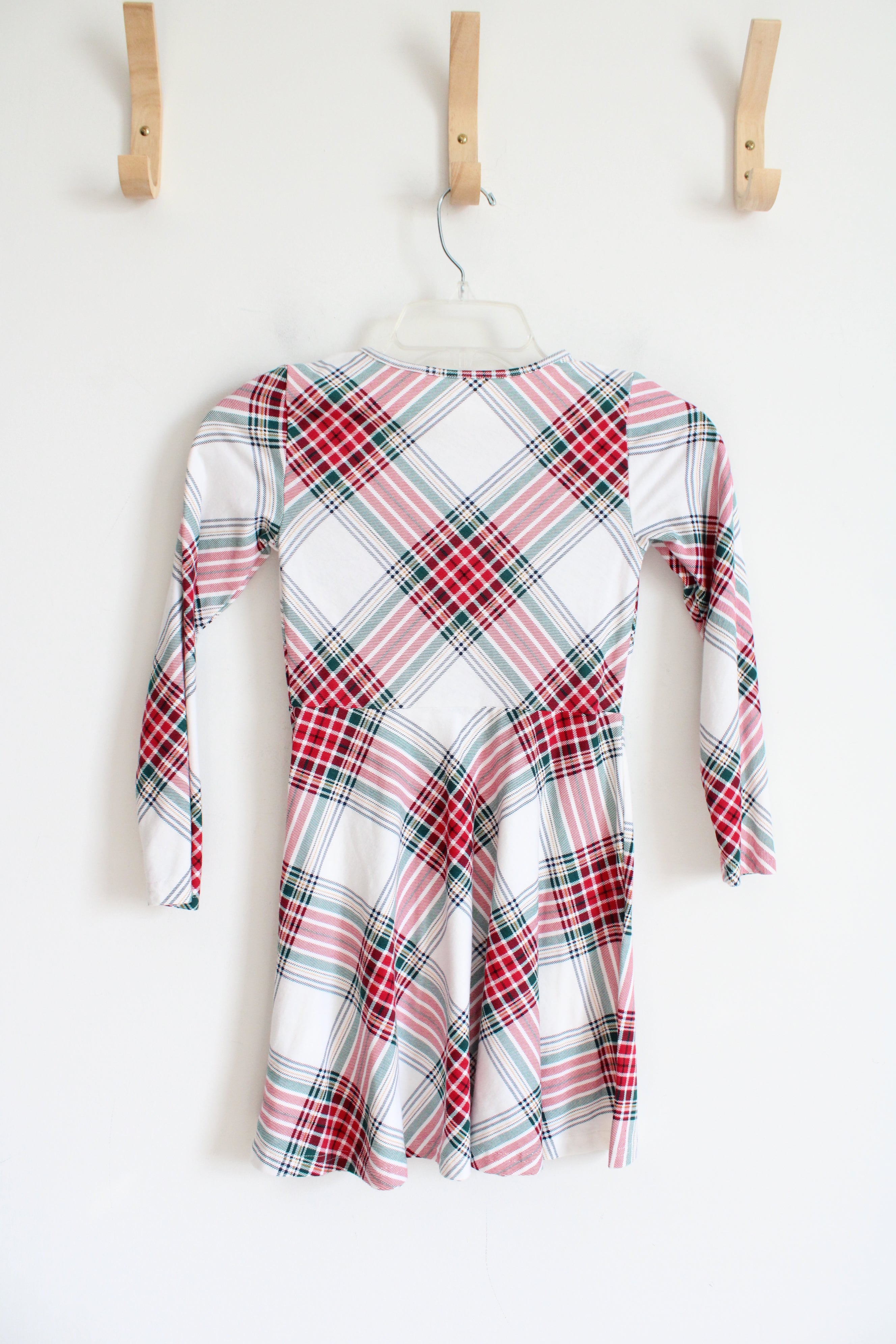 Children's Place White Red & Green Tartan Long Sleeved Dress | Youth M (7/8)