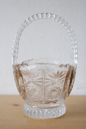 Clear Crystal Etched Floral Glass Basket