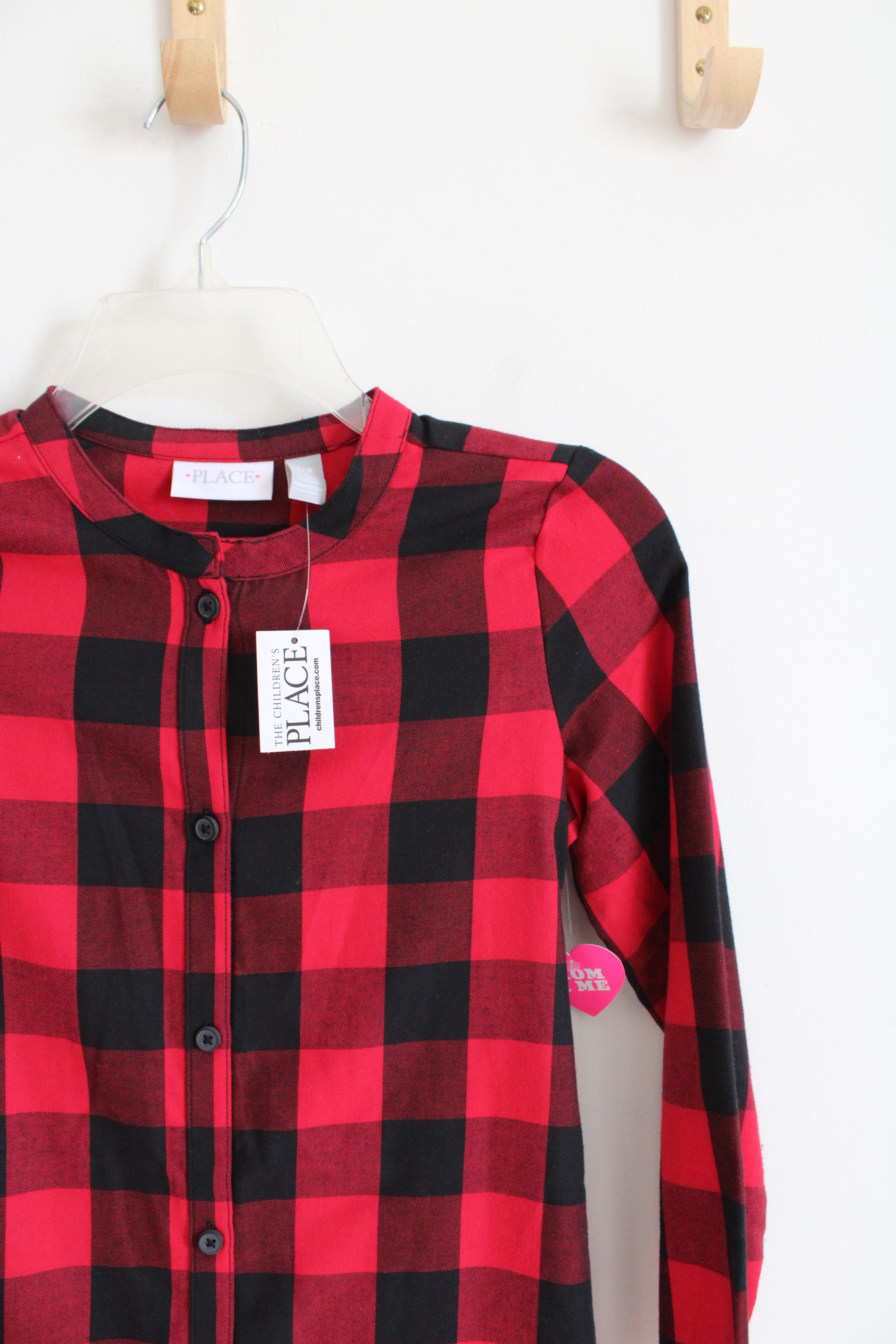 NEW Children's Place Red & Black Buffalo Plaid Button Down Dress | Youth M (7/8)