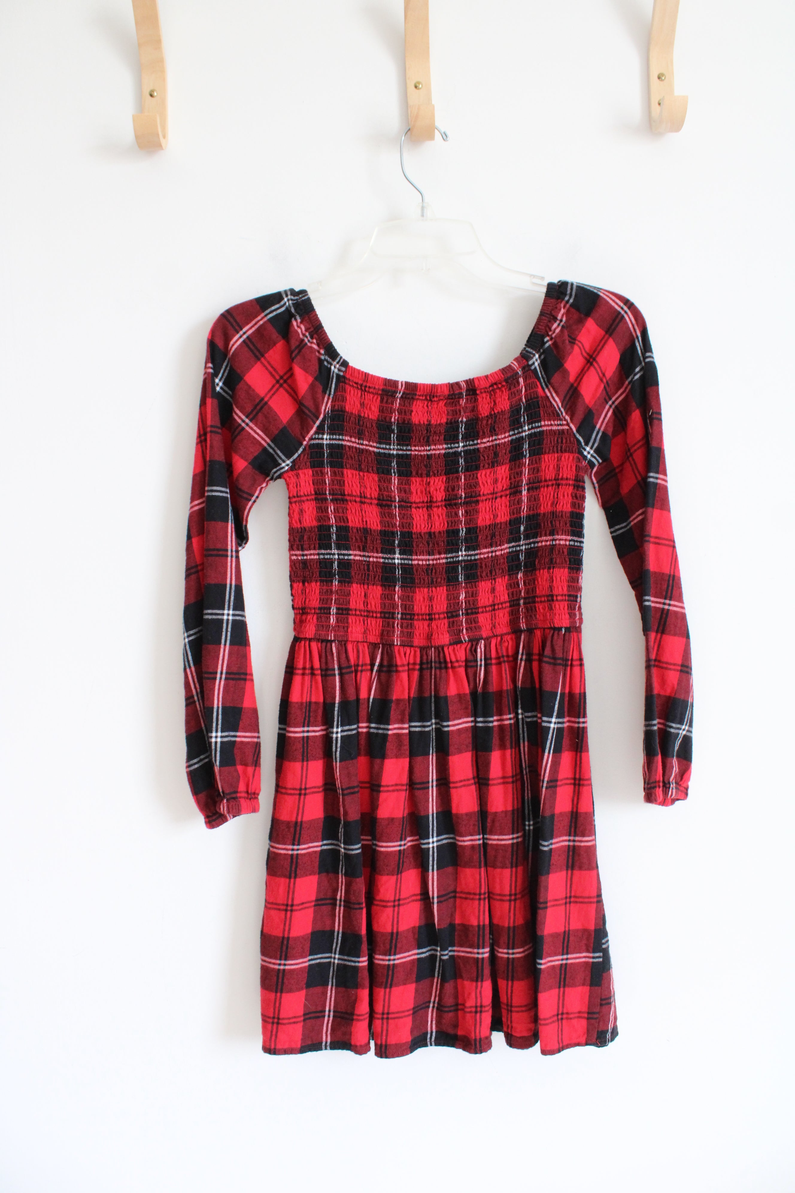 SO Red & Black Plaid Long Sleeved Cotton Dress | Youth L (10/12)