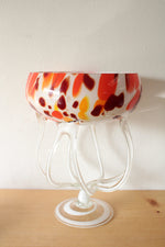 Orange White Brown Speckled Blown Glass Pedestal Dish