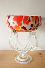 Orange White Brown Speckled Blown Glass Pedestal Dish