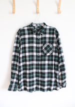 Rudolph Sportswear Green Black White Plaid Button Down Flannel | XL