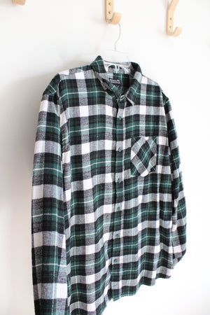 Rudolph Sportswear Green Black White Plaid Button Down Flannel | XL