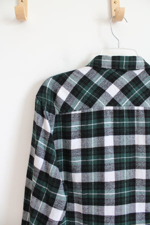 Rudolph Sportswear Green Black White Plaid Button Down Flannel | XL