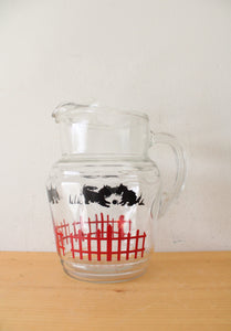 Vintage Red Fence & Scotty Dog Glass Pitcher