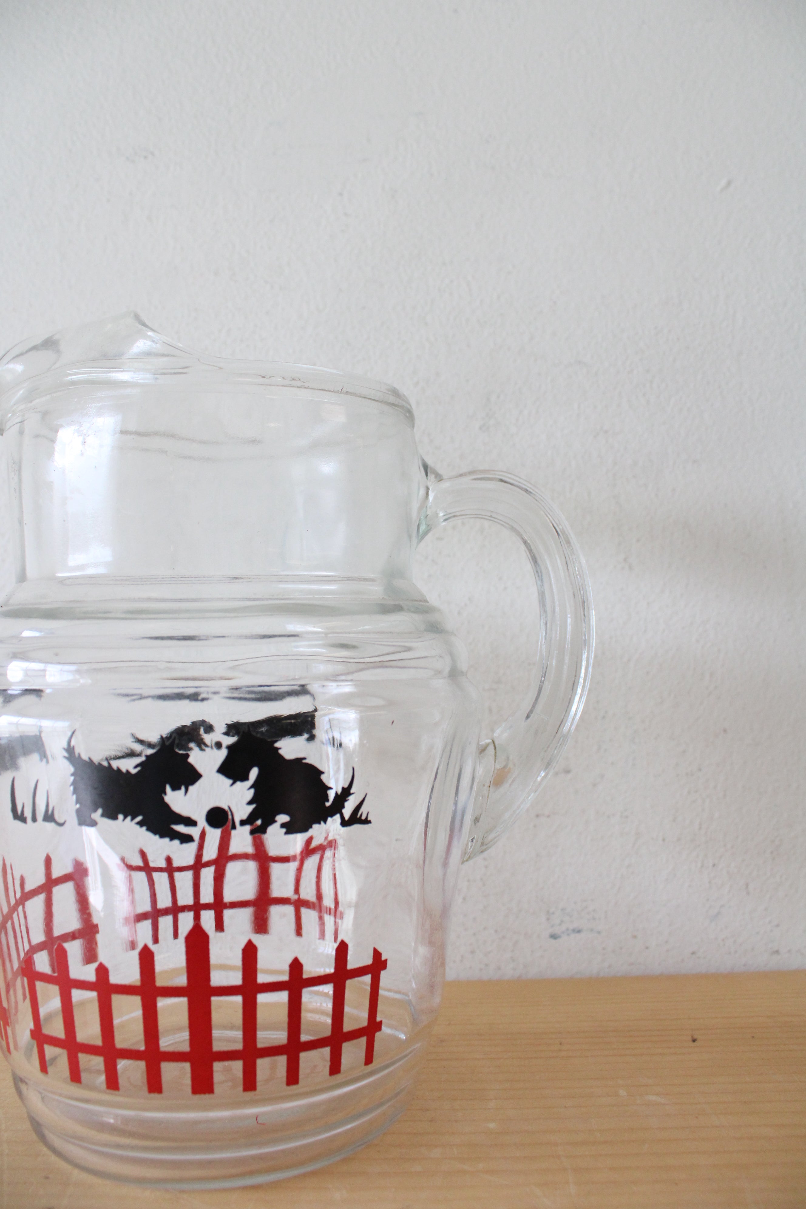 Vintage Red Fence & Scotty Dog Glass Pitcher