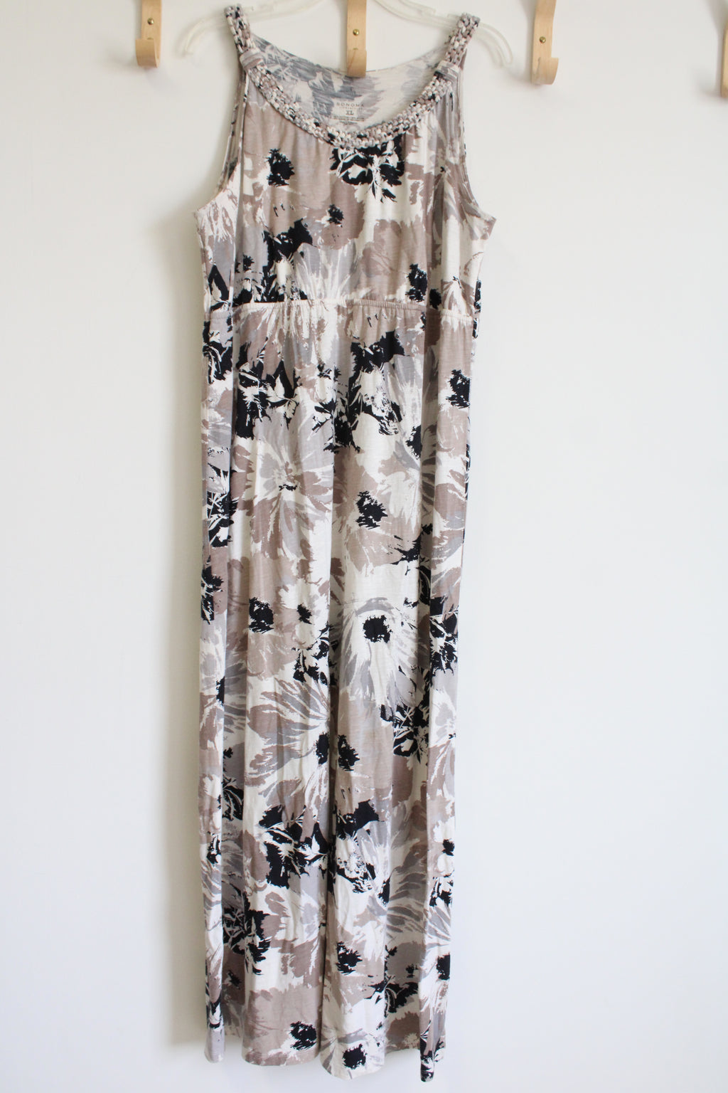 Sonoma Braided Neckline Neutral Floral Maxi Dress | XL