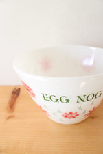 Vintage Fire-King Milk White Glass Red Snowflake Egg Nog Large Bowl & 8 Mug Set