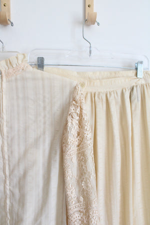 Vintage Joy Stevens Cream Lace Ruffled Neck Top & Skirt Set | M