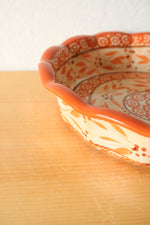 Temptations By Tara Old World Orange Brown Painted Ruffle Edge Deep Dish Pie Casserole 9" Plate