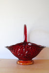 Indiana Glass Vintage Amberina Red Orange Diamond & Fruit Footed Glass Basket