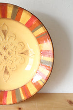 Clay Art Medallion Painted StoneLite Yellow Red Brown Serving Bowl