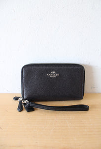 Coach Black Glitter Double Corner Zip Wristlet Wallet