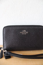 Coach Black Glitter Double Corner Zip Wristlet Wallet